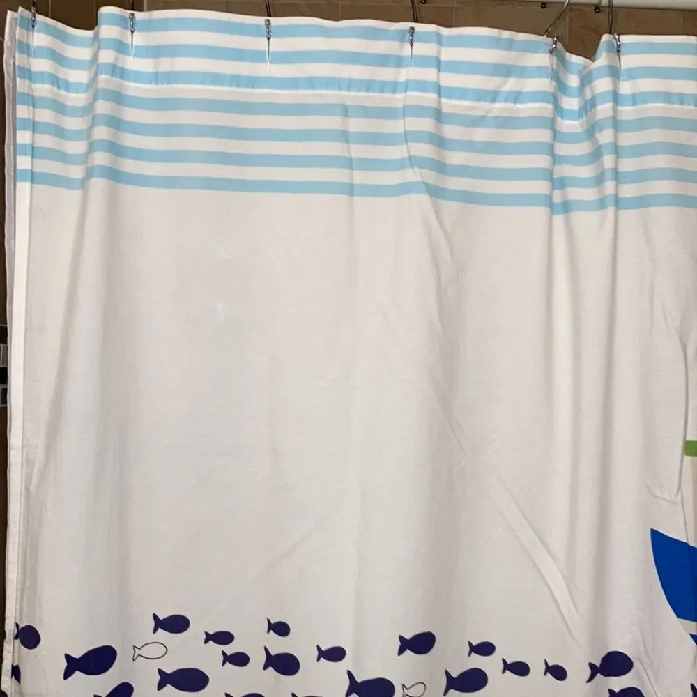POTTERY BARN Kids Shower Curtain Under the Sea Shark Sea Turtle 72 x 72 inches